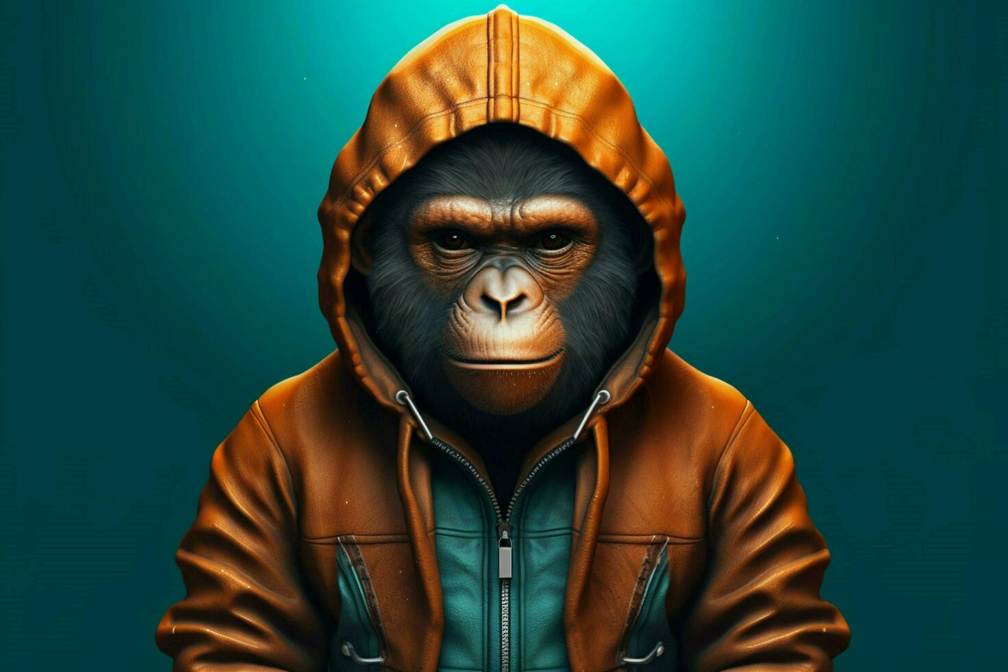 a monkey in a hoodie and hoodie with a logo on it photo