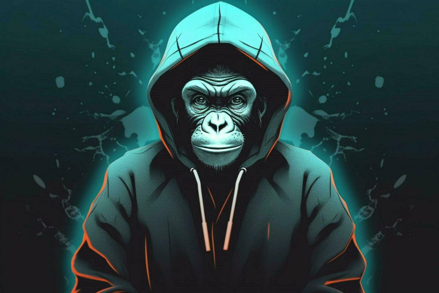a monkey in a hoodie and hoodie with a logo on it photo