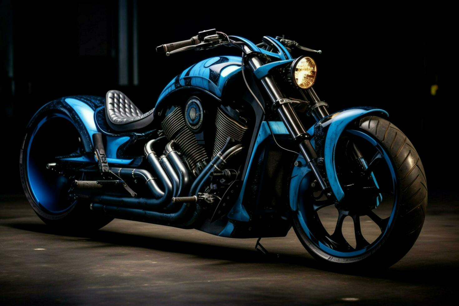a motorcycle that is blue and black with the word b photo