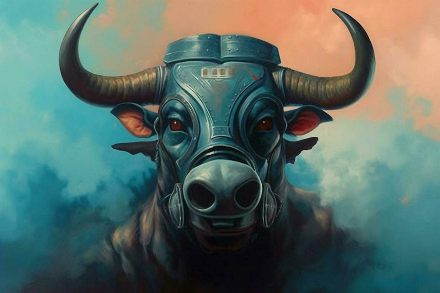 a painting of a bull with a gas mask on it photo