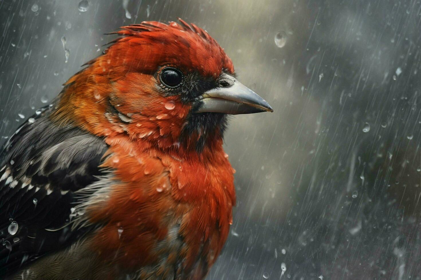 a painting of a bird with a red head and black ey photo