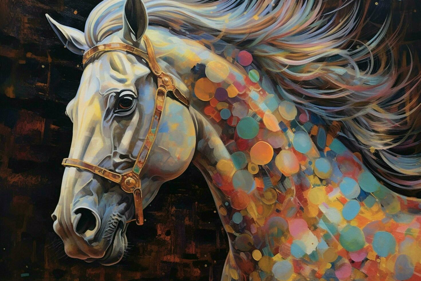 a painting of a horse that is on a screen photo