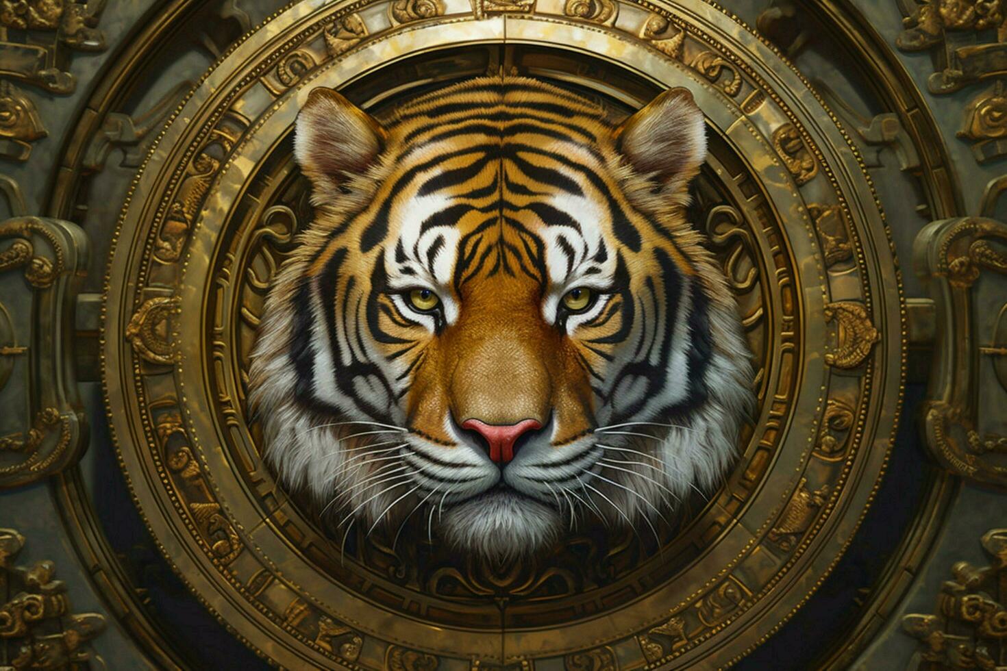 a painting of a tiger with a gold frame in the cent photo