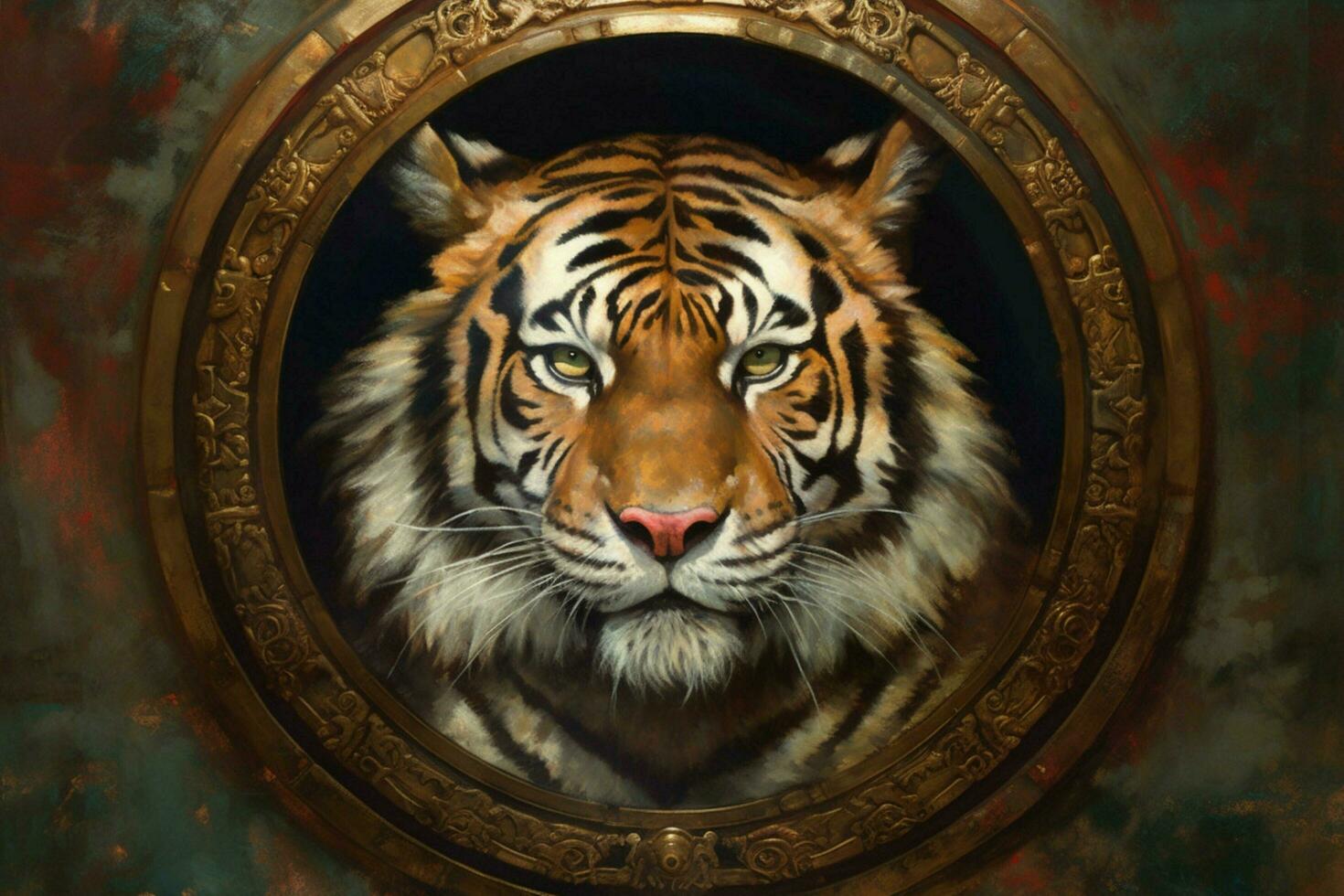 a painting of a tiger with a gold frame in the cent photo