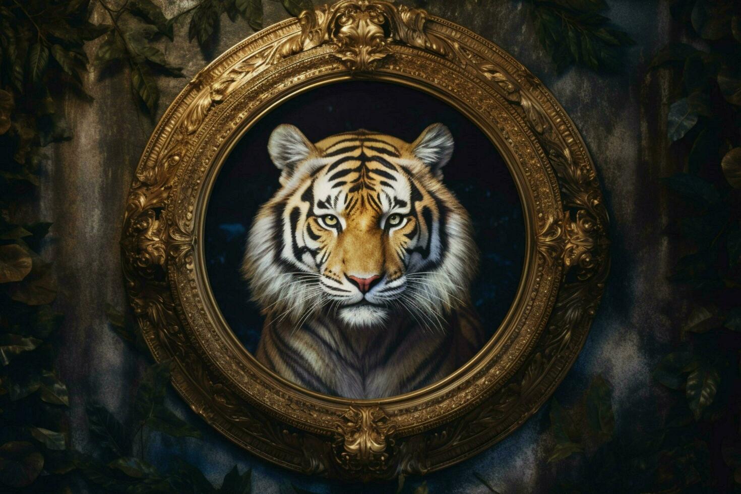 a painting of a tiger with a gold frame in the ce photo