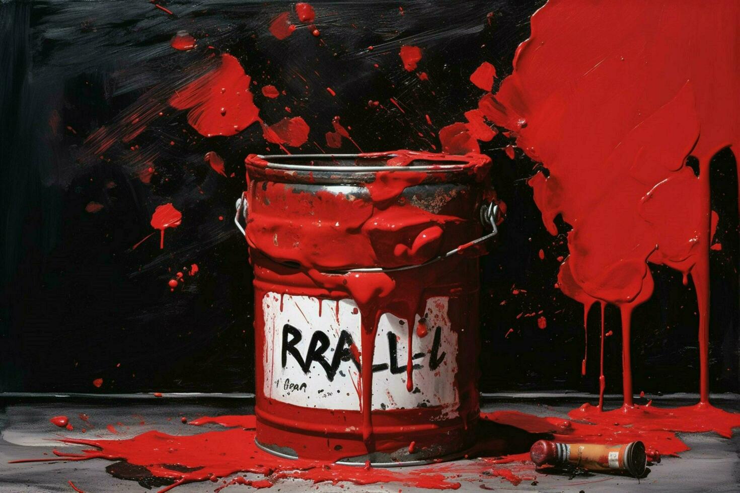 a painting of red and black paint with the words photo