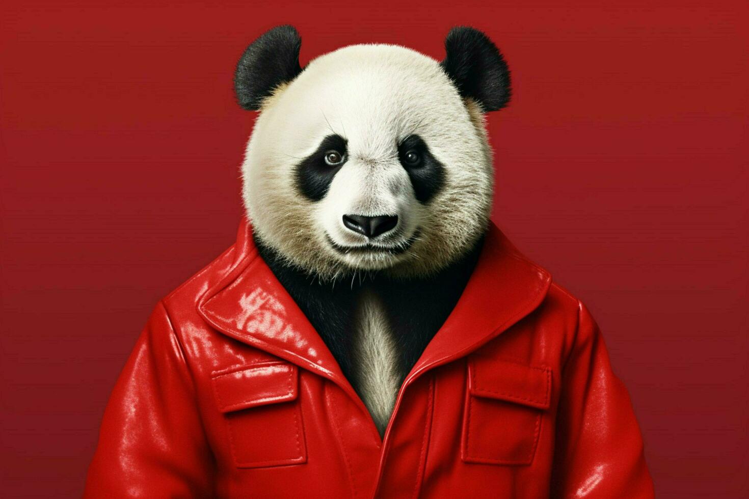 a panda in a red jacket photo