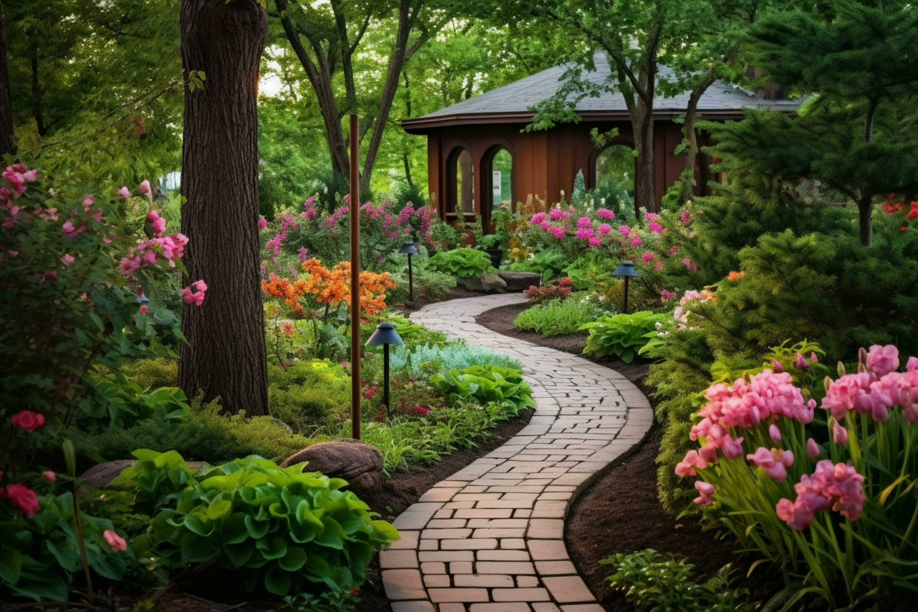 a path leading to a flower garden with a flowery 30630571 Stock 