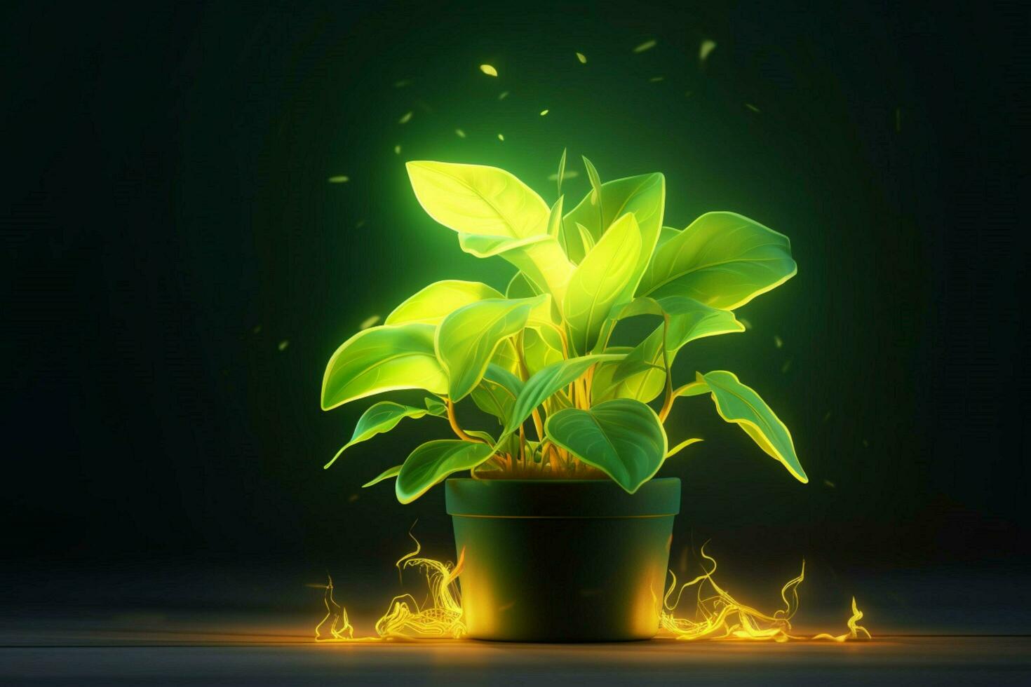 a plant with green leaves and yellow light shinin photo