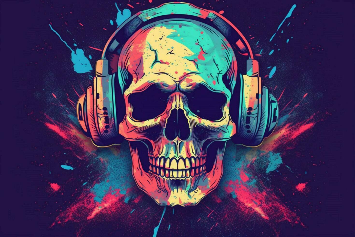 un póster para un DJ con un cráneo cabeza en eso foto