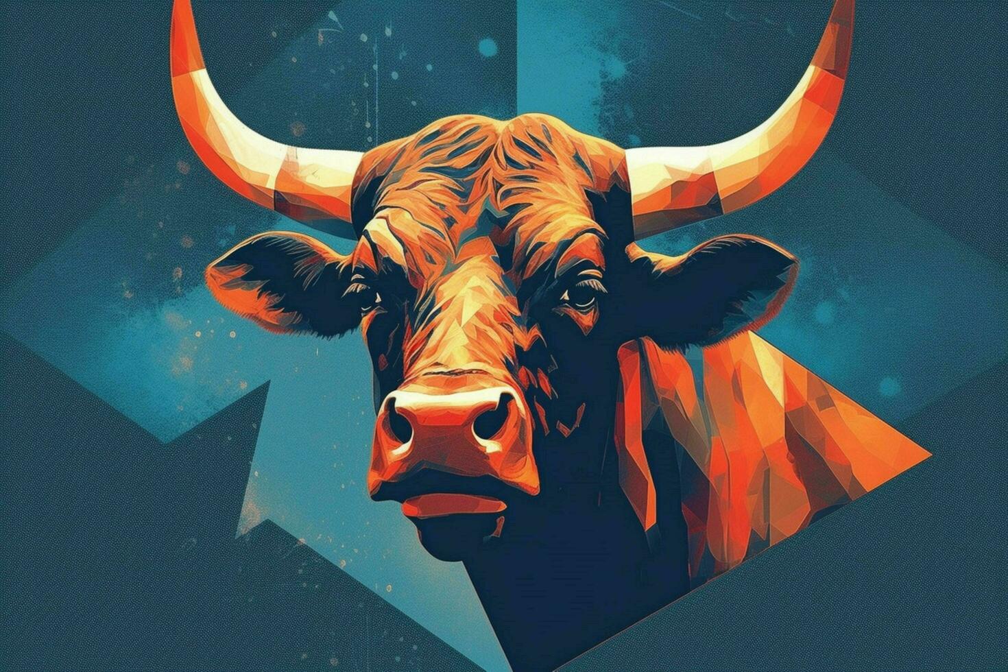 a poster of a bull with a blue background and the photo