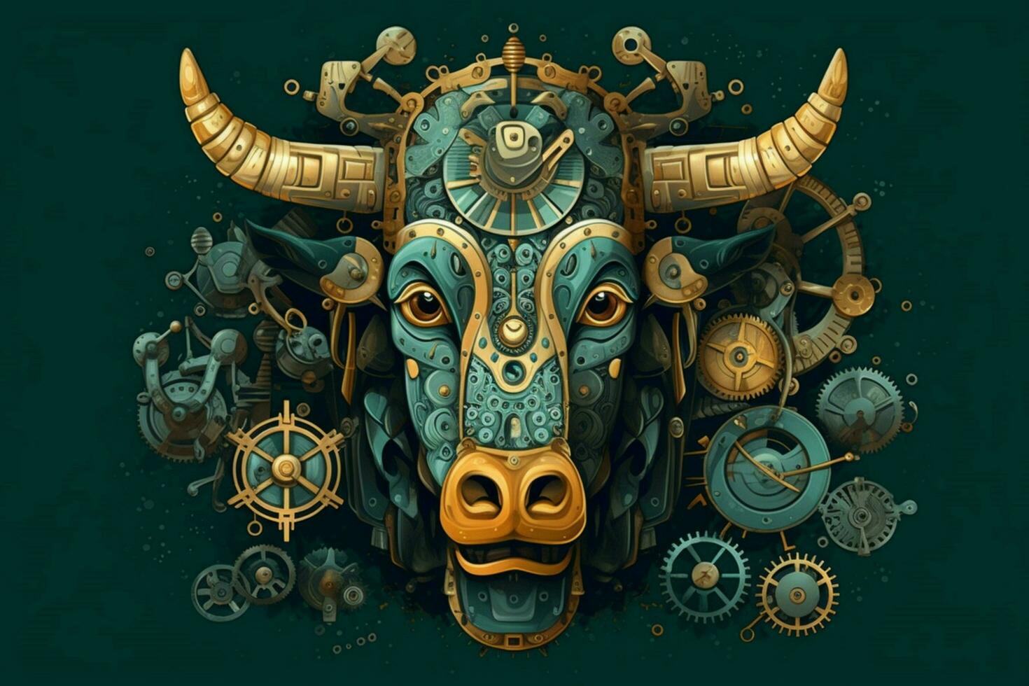 a poster of a bull with a bunch of gears on it photo