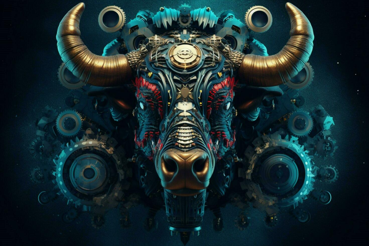 a poster of a bull with a bunch of gears on it photo