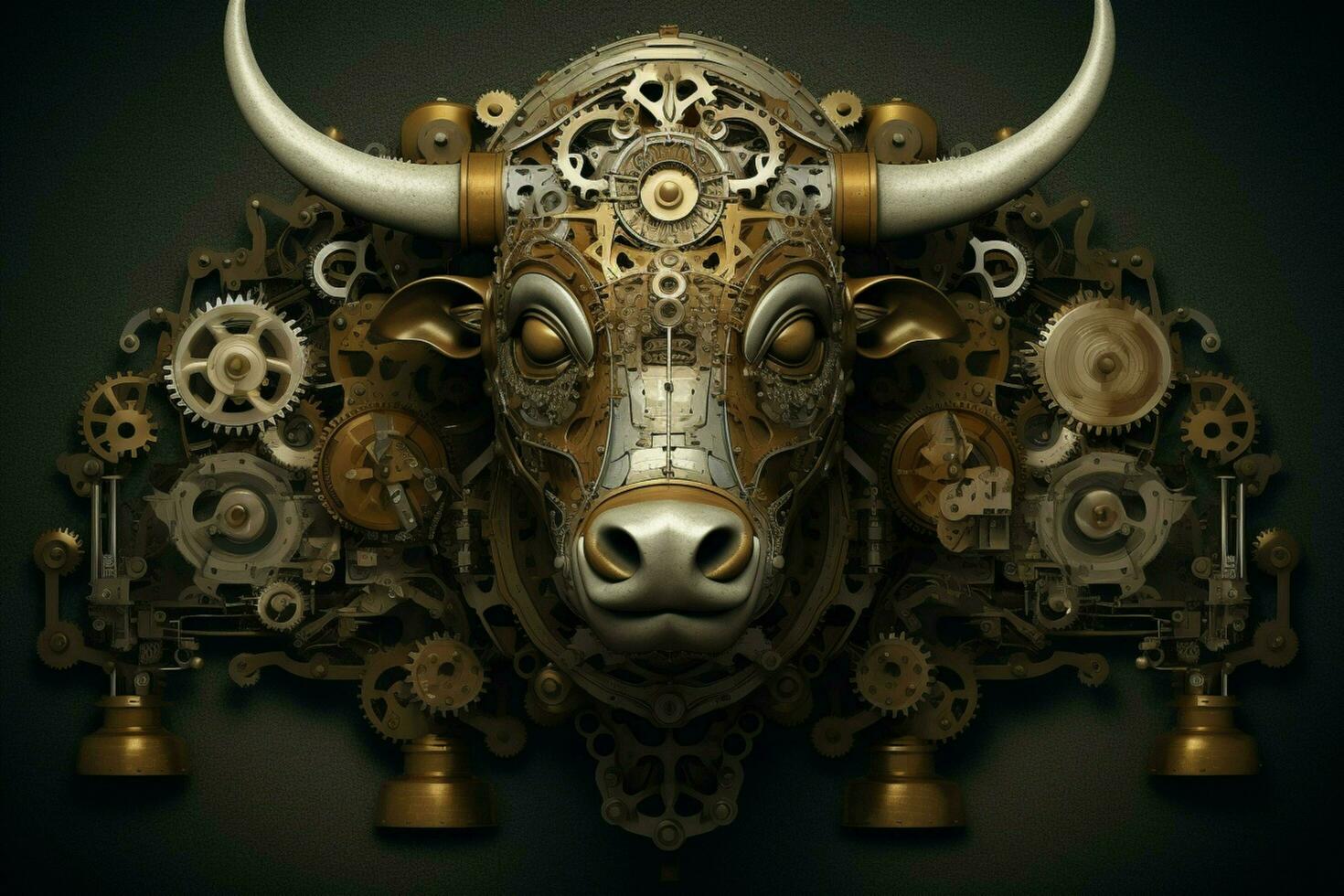 a poster of a bull with a bunch of gears on it photo