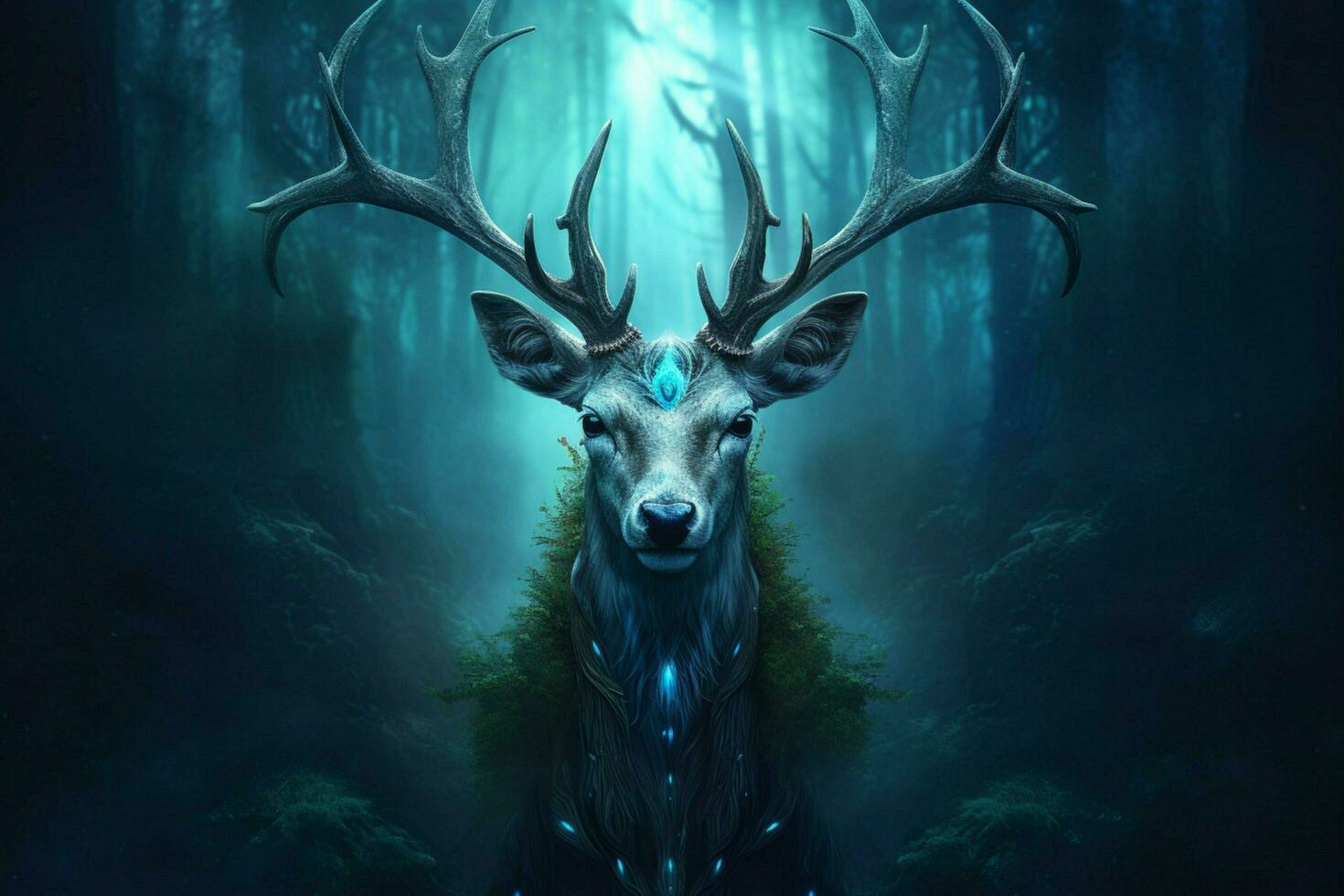 a poster of a deer with a blue head and horns photo