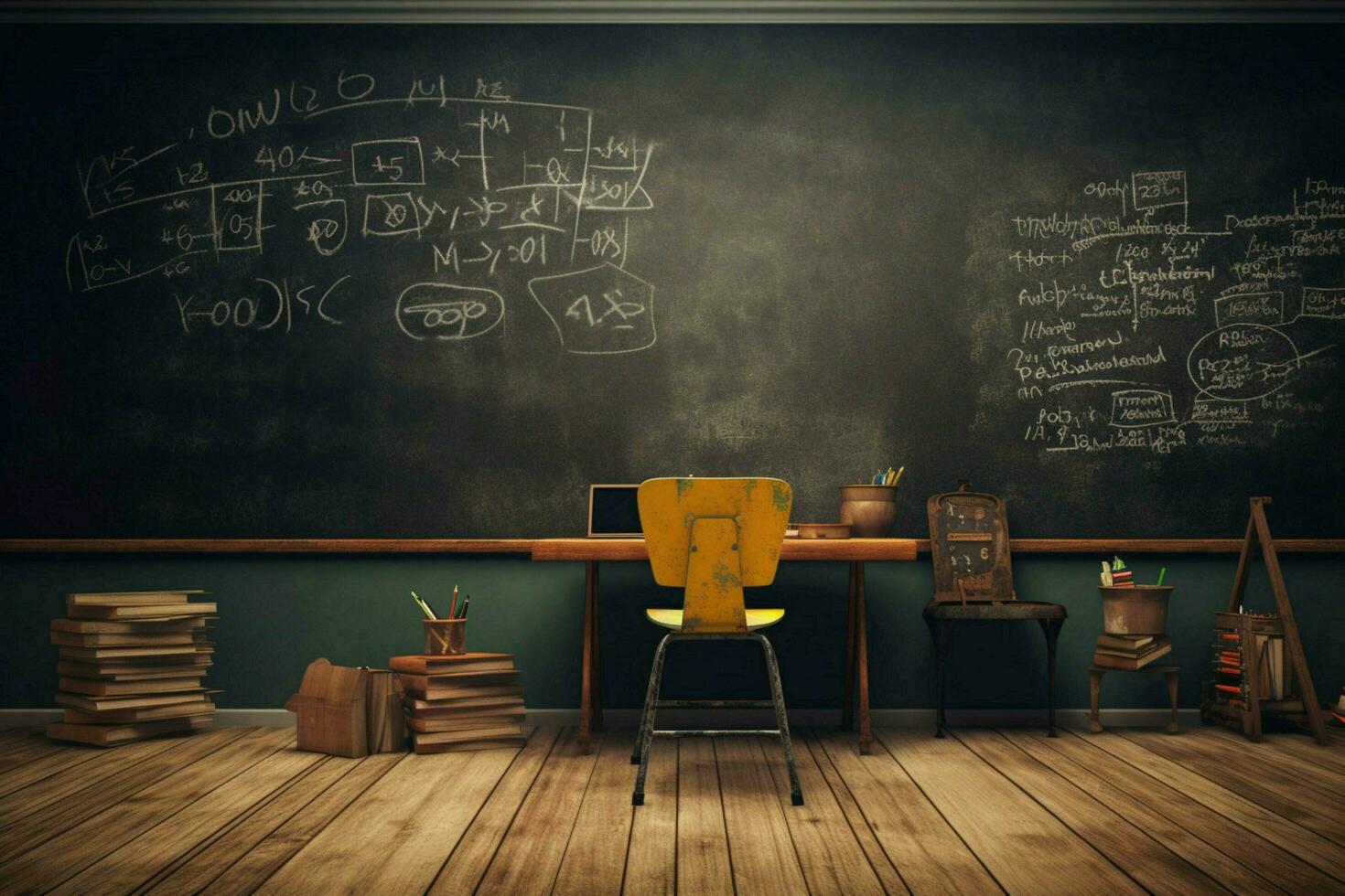 a room with a blackboard that says photo