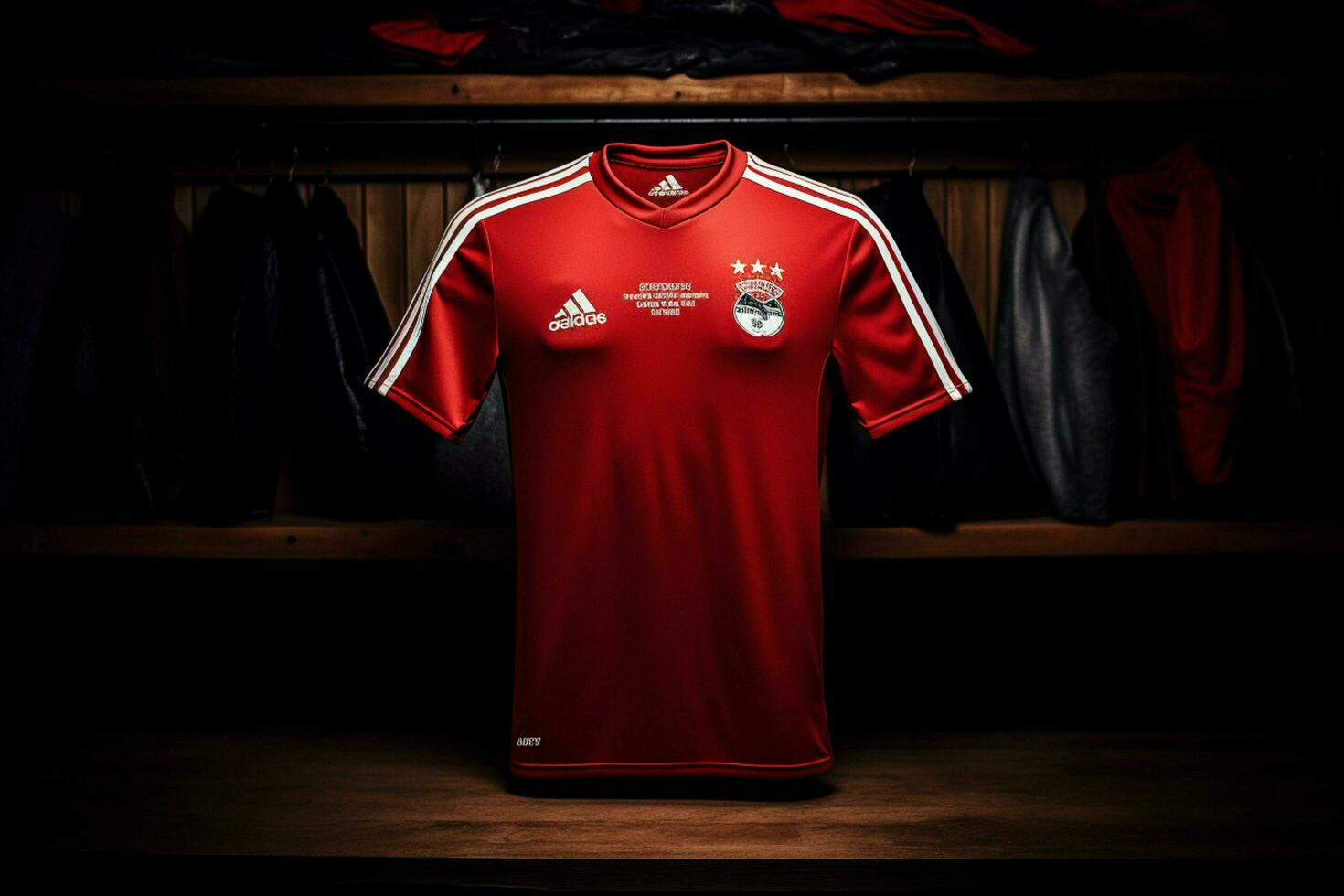 a red jersey with the word adidas on it photo