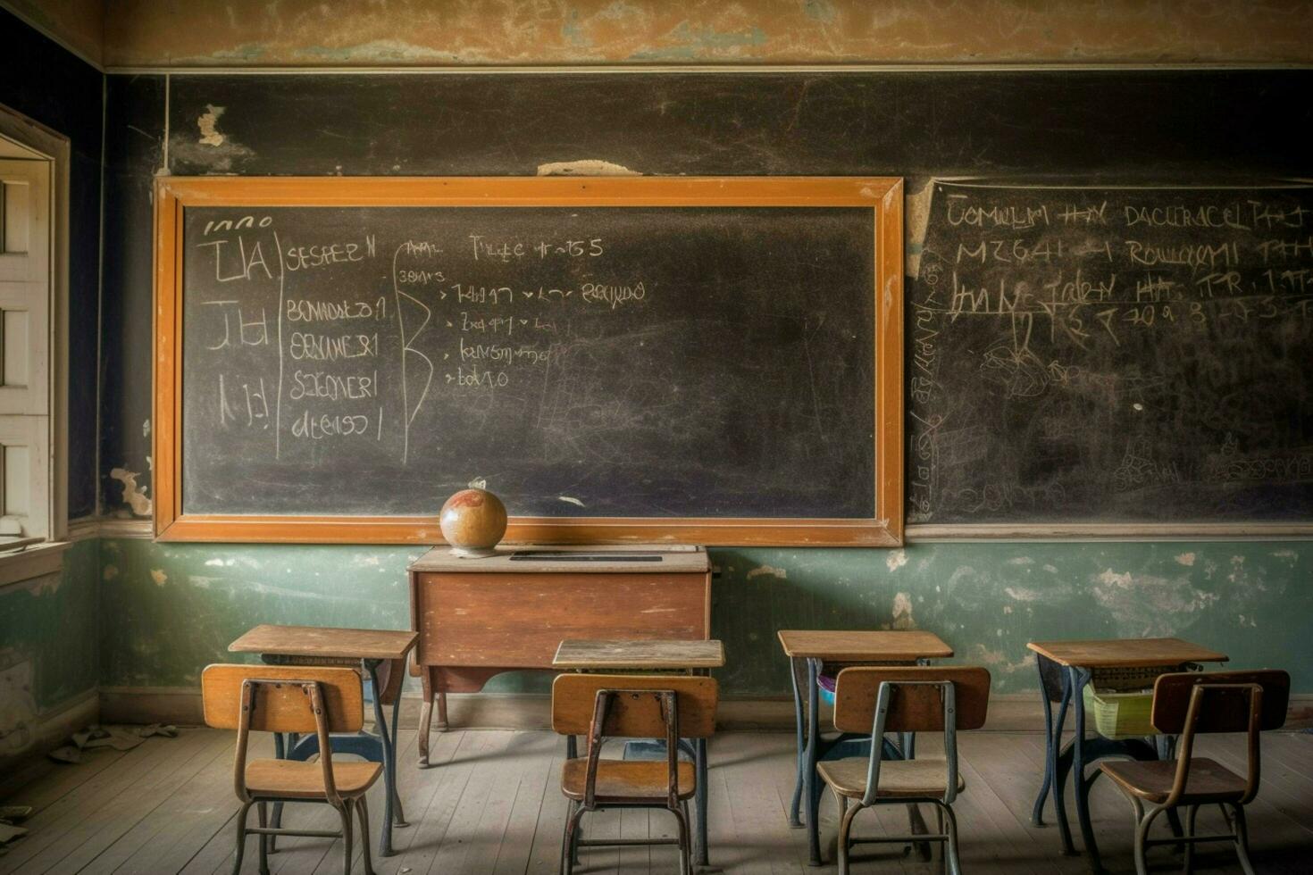 a room with a blackboard that says photo