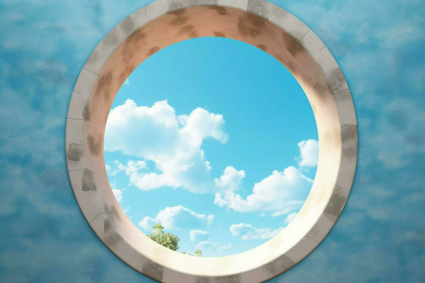 a round window with a blue sky in the background photo