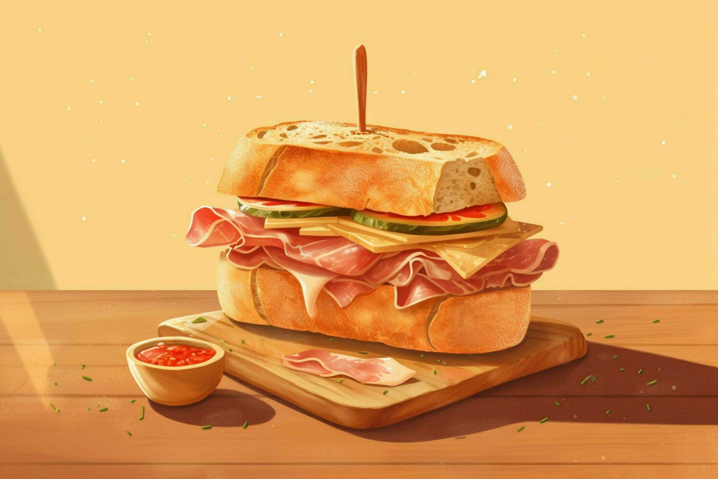 a sandwich made of spanish serrano ham on a table photo