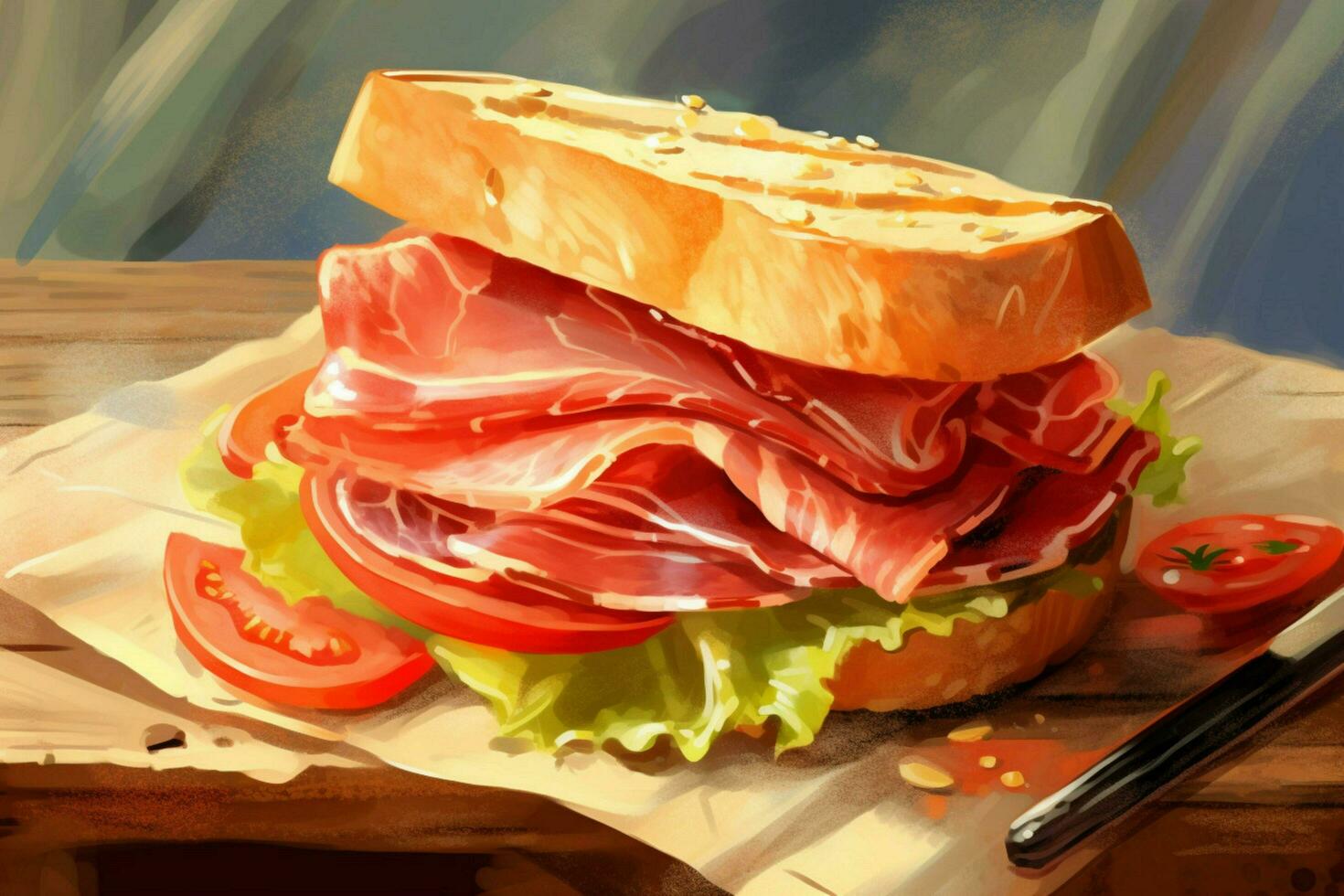 a sandwich made of spanish serrano ham on a table photo