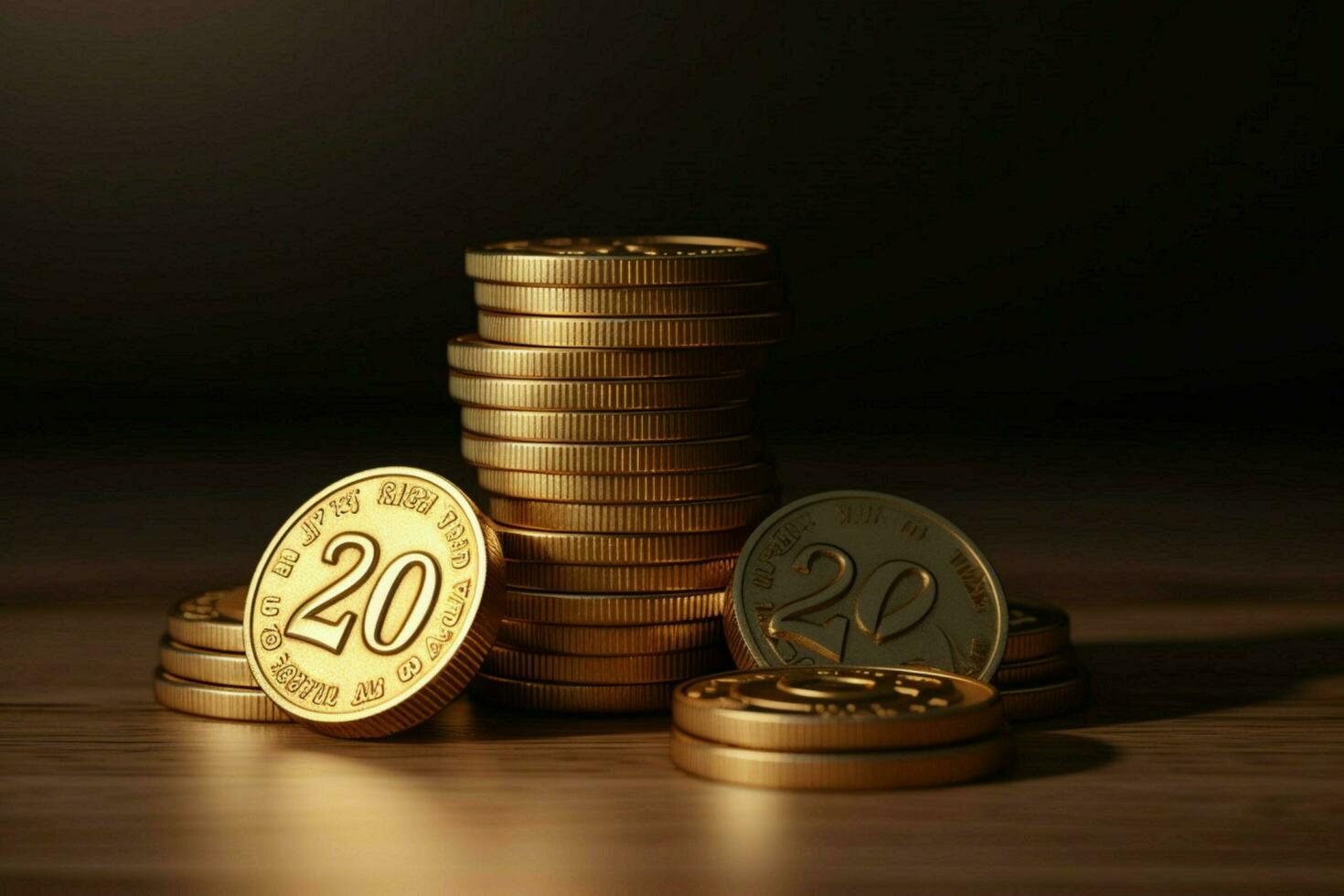 a stack of gold coins with the numbers 20 and 20 on photo