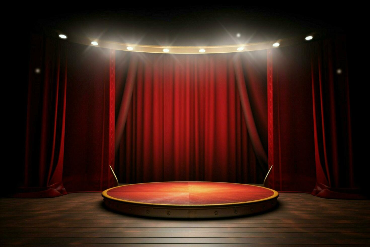 a stage with a blank banner in the center photo
