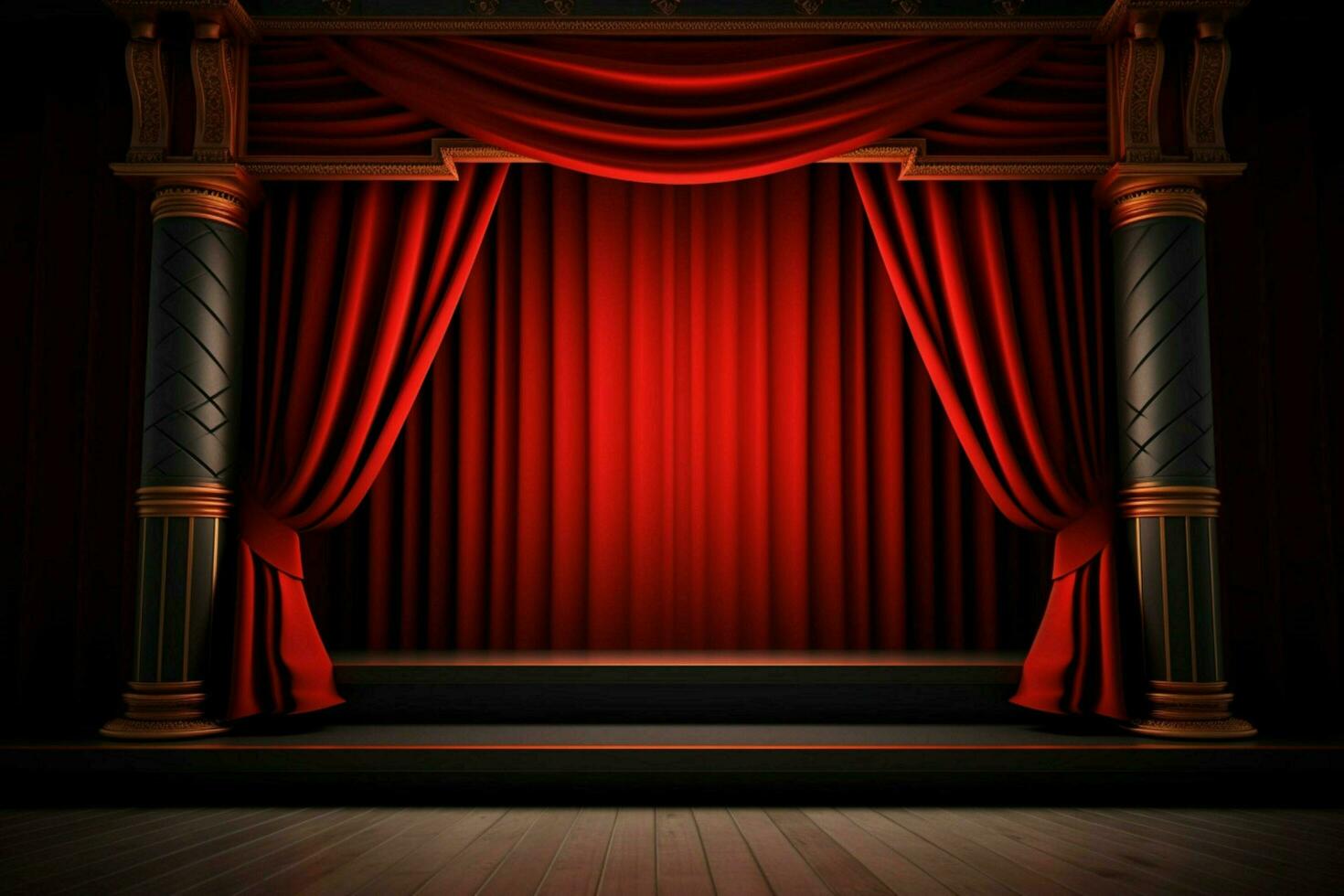 a stage with a blank banner in the center photo