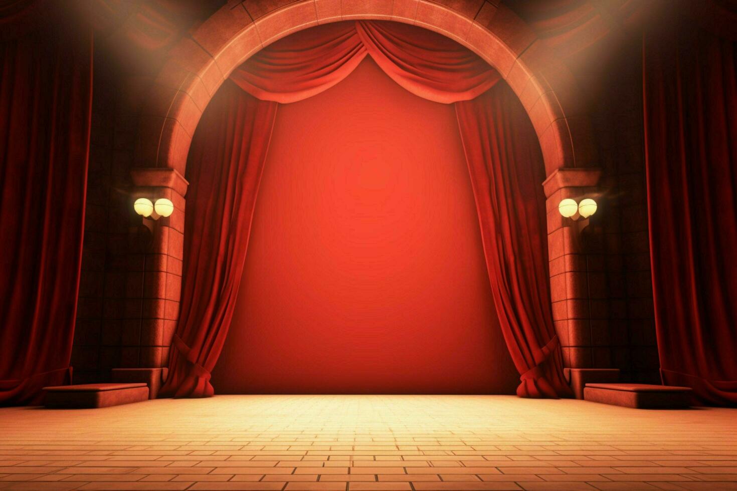 a stage with a blank banner in the center photo