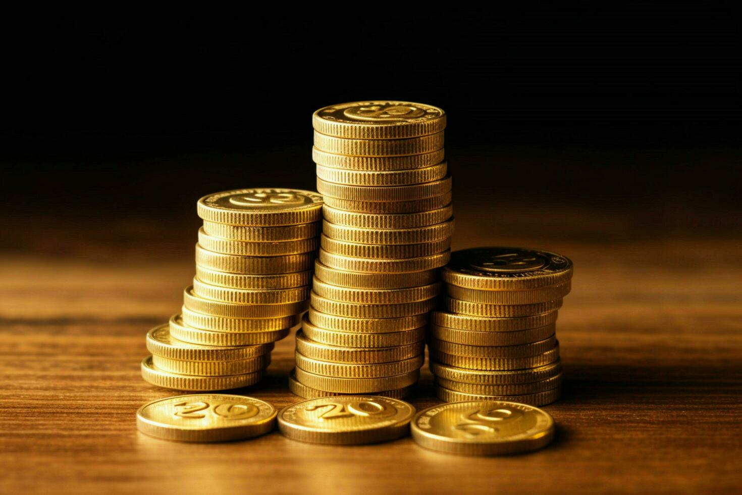 a stack of gold coins with the numbers 20 and 20 photo