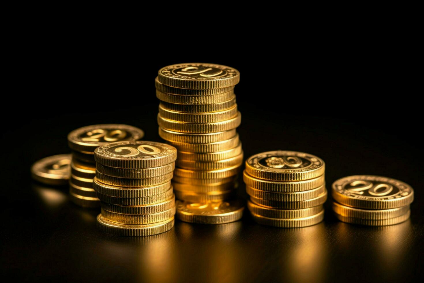 a stack of gold coins with the numbers 20 and 20 photo