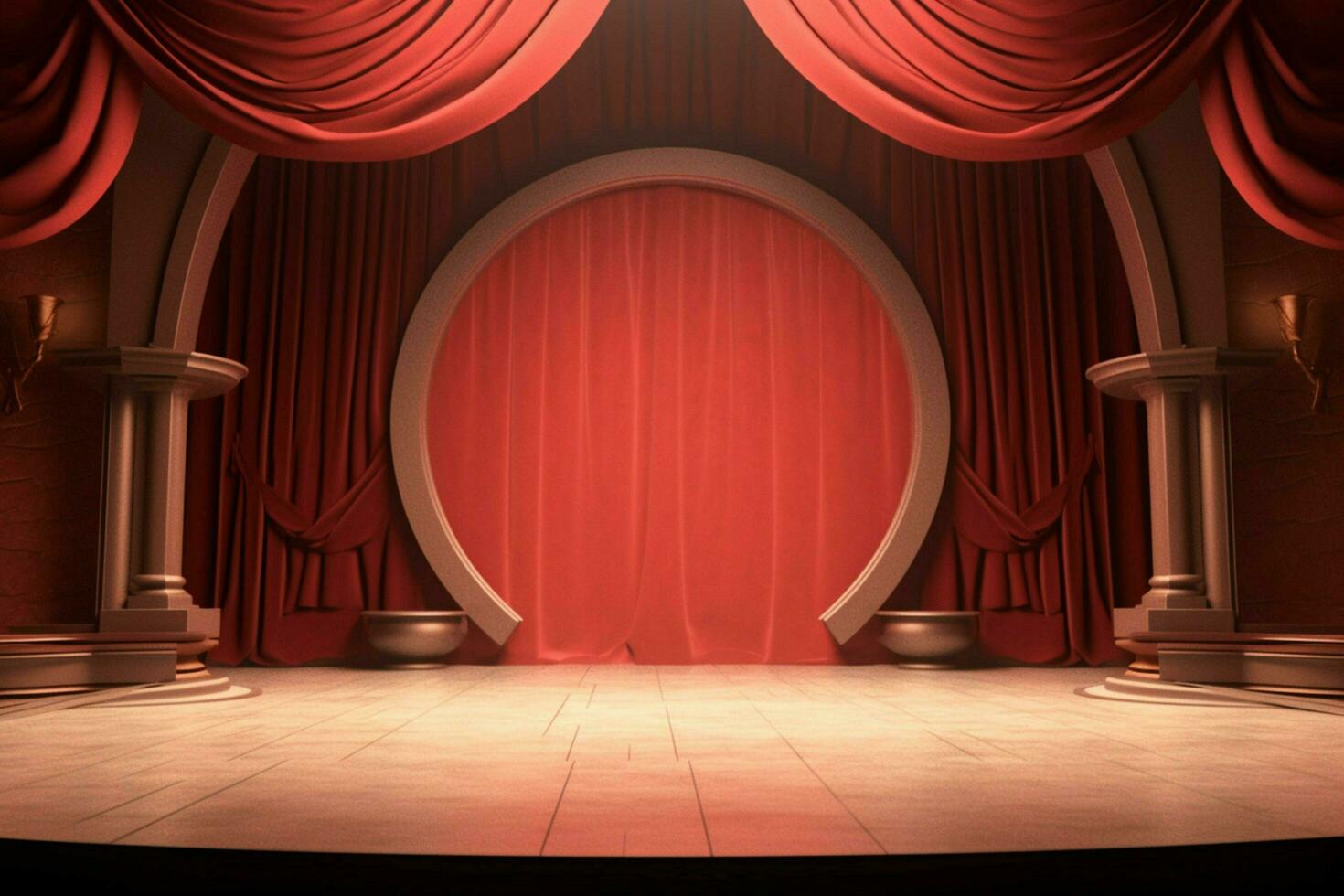 a stage with a blank banner in the center photo