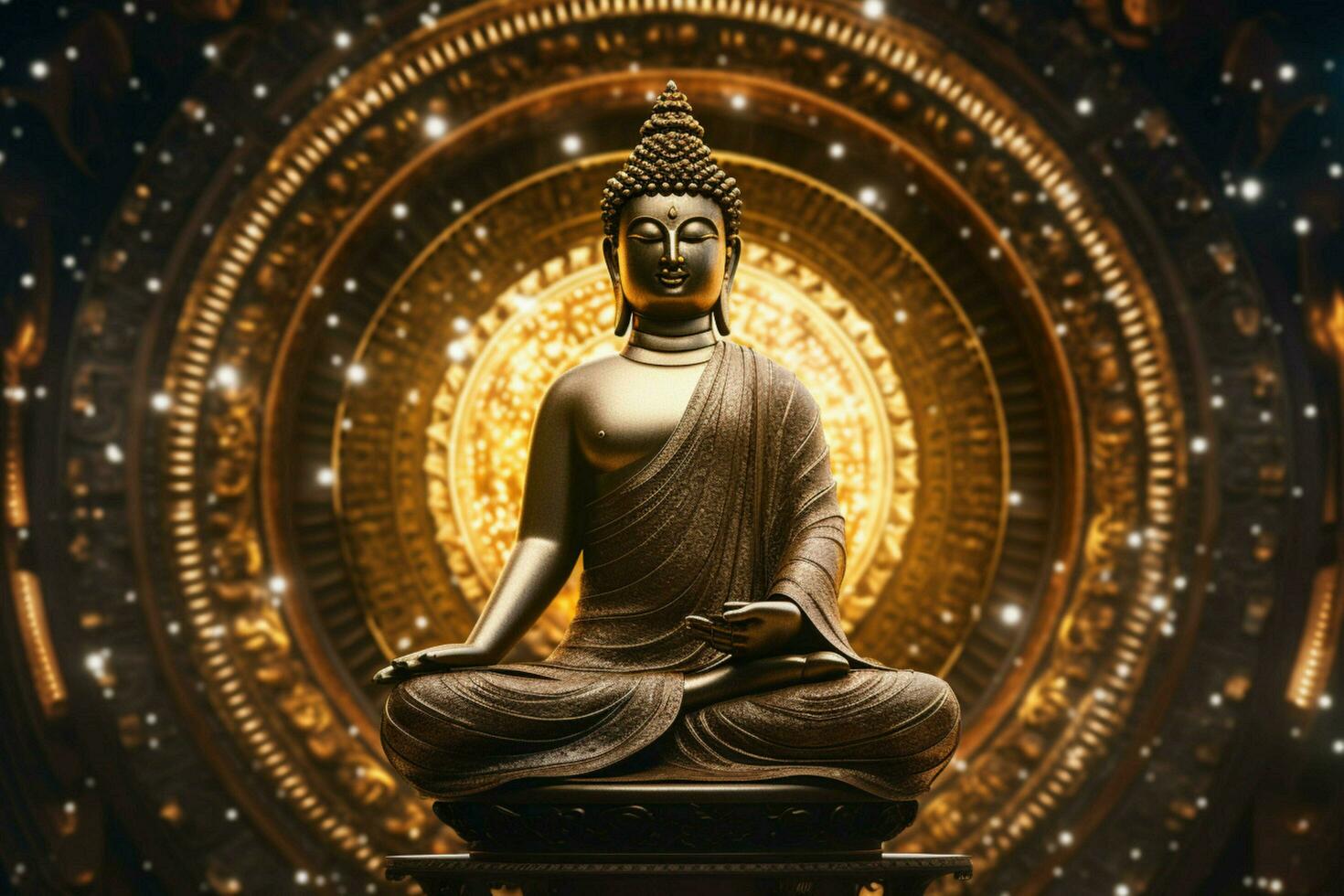 a statue of buddha with a golden halo photo