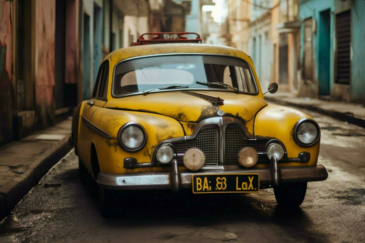 un Clásico coche con un amarillo licencia plato ese dice foto