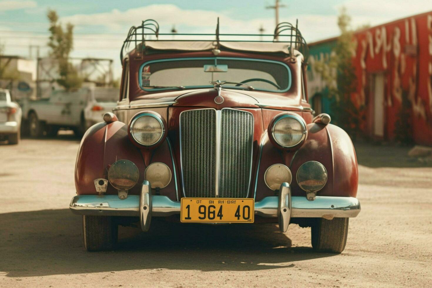 a vintage car with a license plate that says the photo