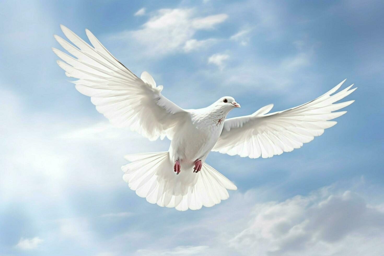 a white dove is flying in the sky with its wings photo