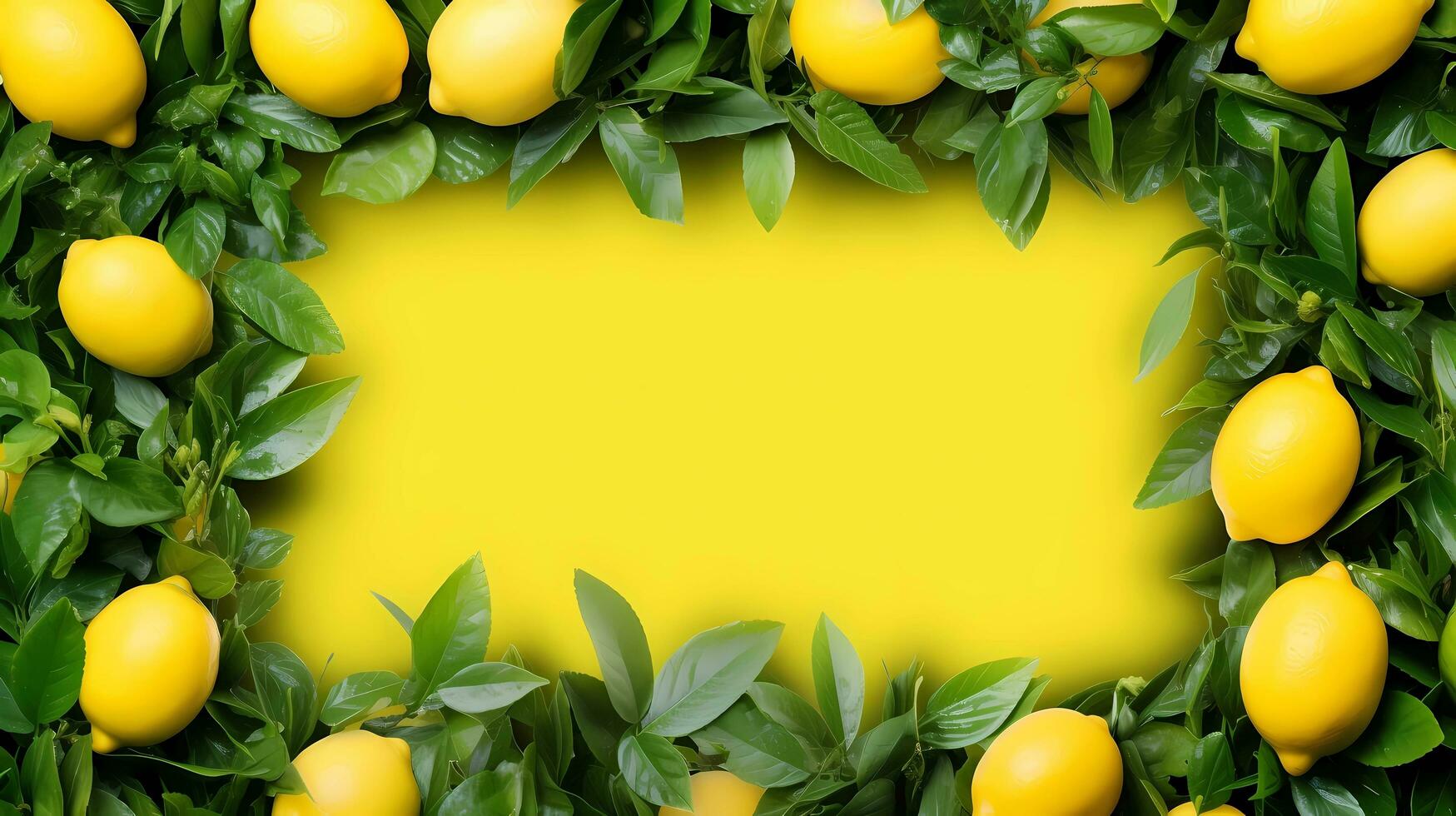 AI generated, a picture frame made up of lemons, minimalism with soft yellow background, matte background, vibrant color. photo