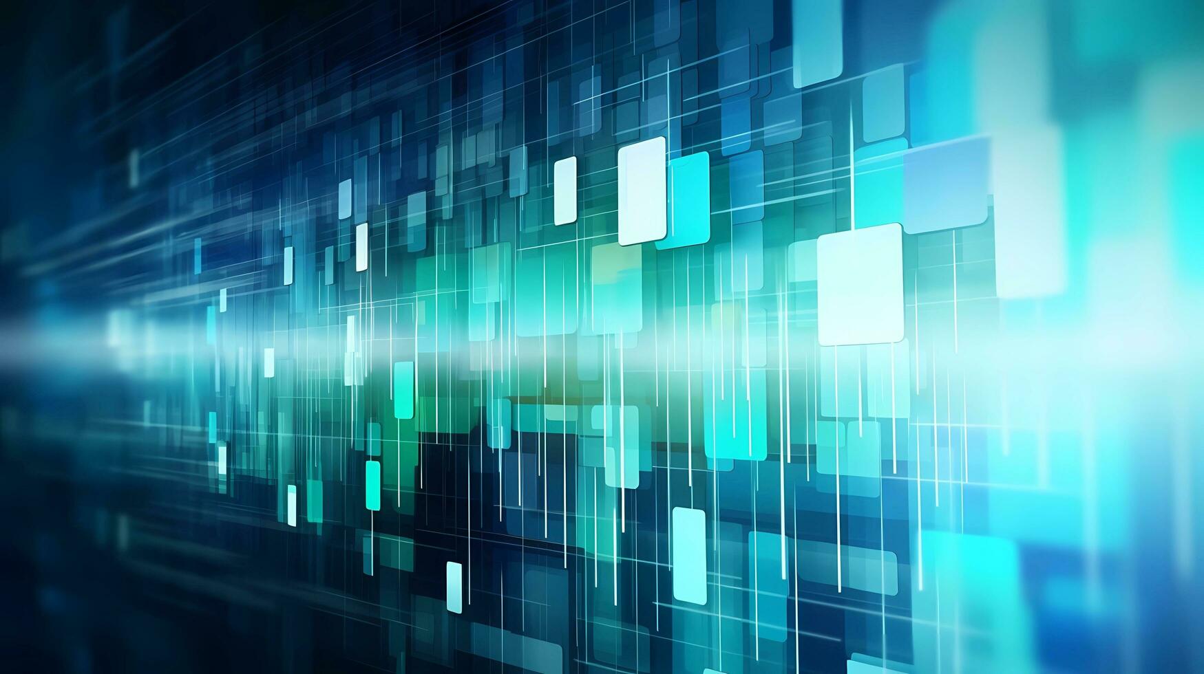 AI image generated of abstract background with the theme of digital technology and telecommunications, shades of blue green and white. photo