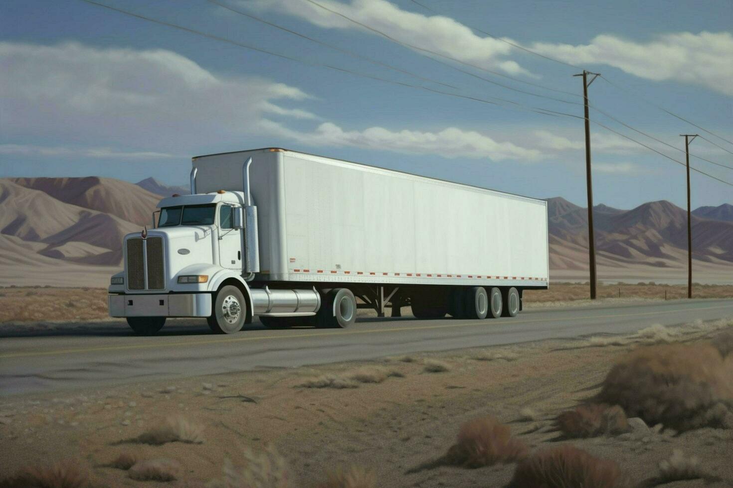 a white semi truck with a white trailer on the si photo