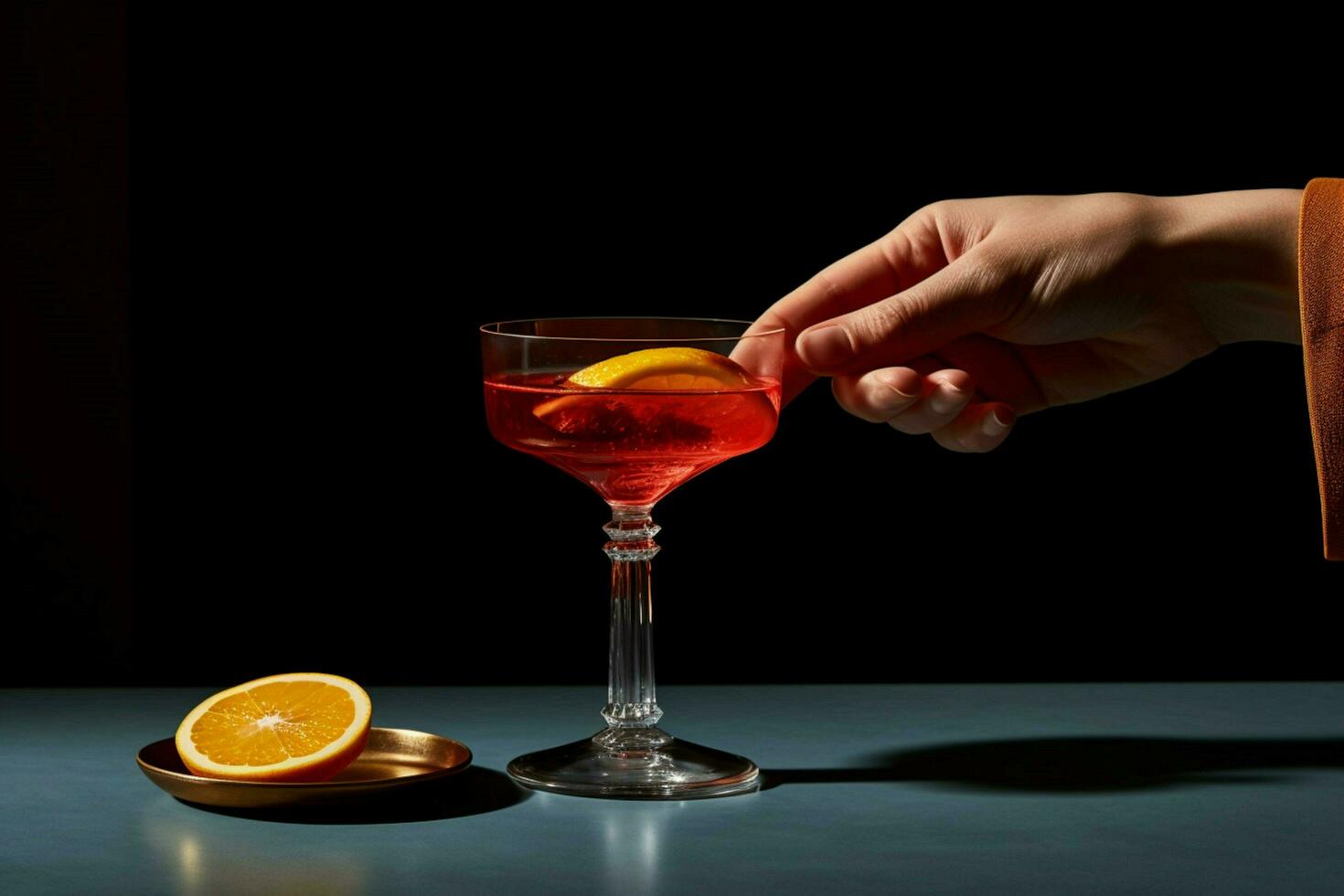 a woman is pouring a red cocktail into a glass wi photo