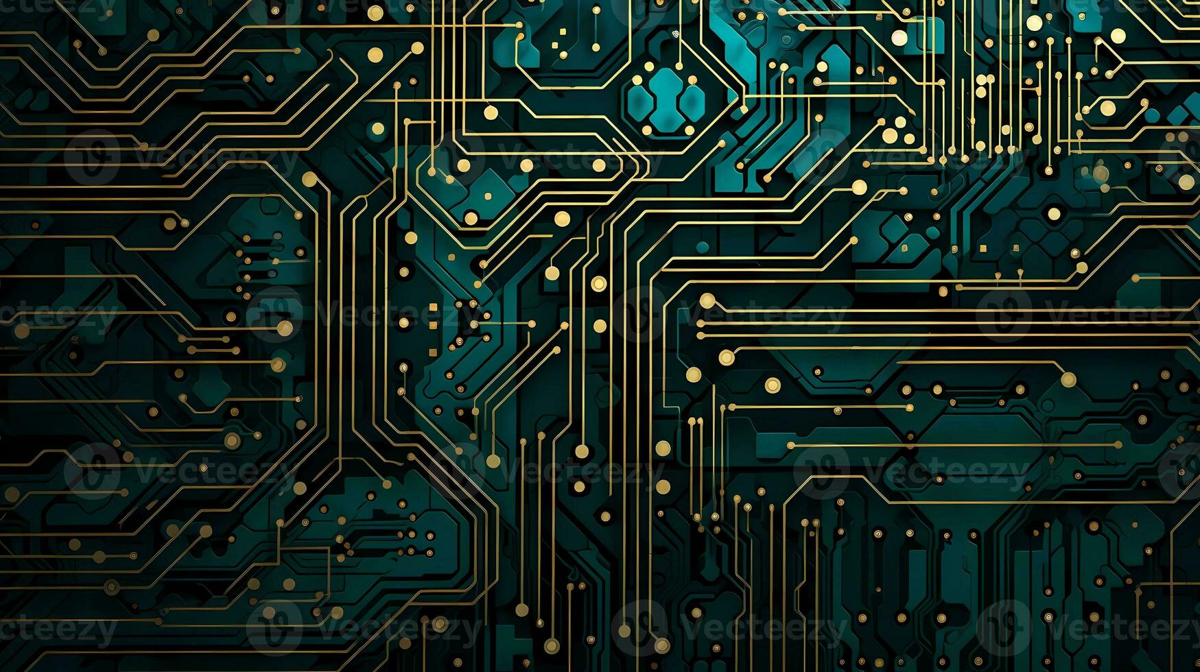 A circuit board on black, in the style of blue and green, intricately textured, textured surface. AI generated. photo