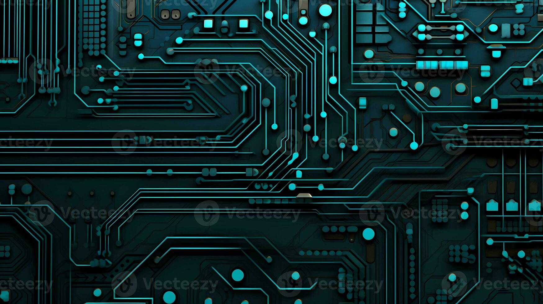 A circuit board on black, in the style of blue and green, intricately textured, textured surface. AI generated. photo