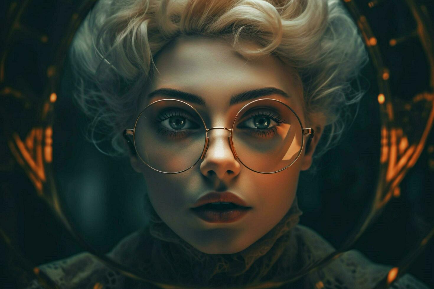 a woman with glasses on her face photo