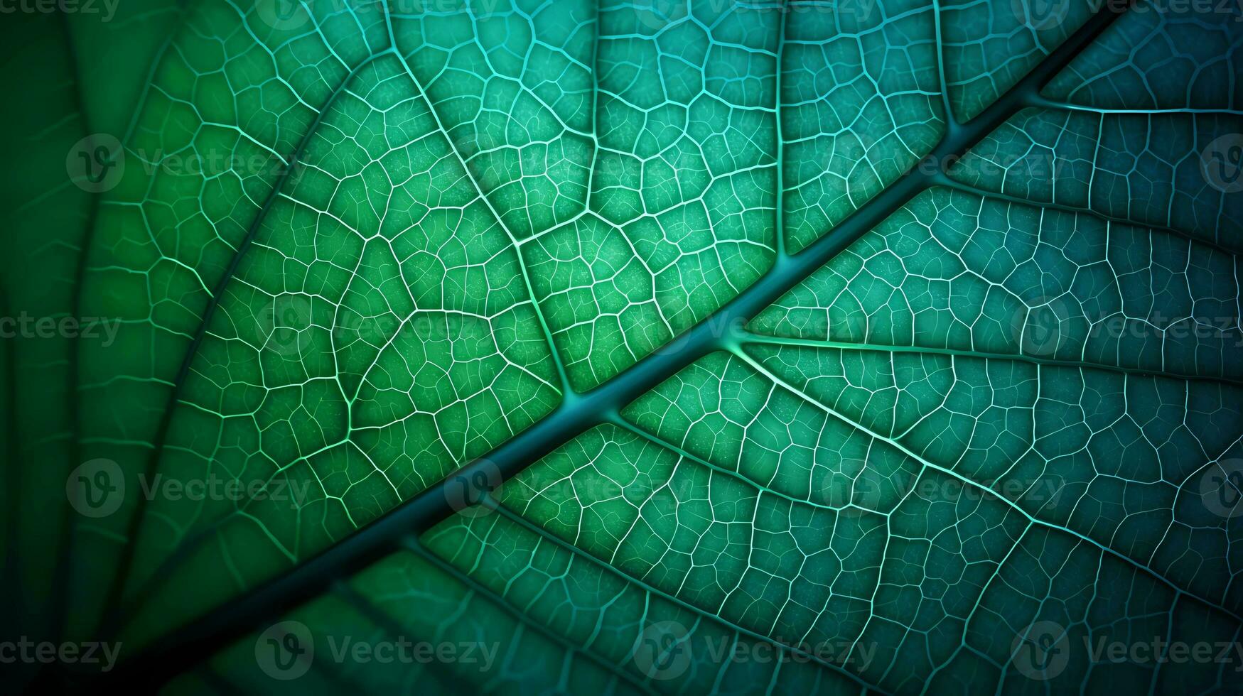 Close up image of a green leaf wallpaper nature backgrounds, in the style of light emerald and dark cyan, detailed engraving, AI generated. photo