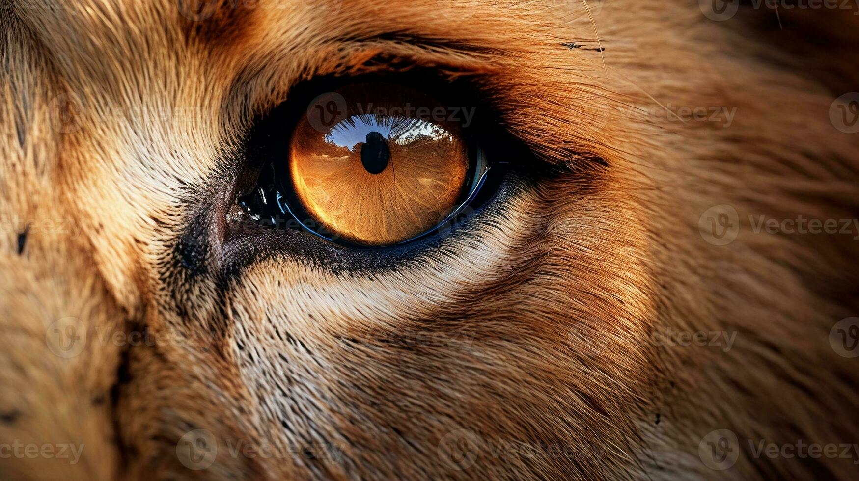 A close-up of a lion's face, capturing its intricate details and expressive eyes, while leaving an area for text placement. close encounter, intricate details, expressive eyes, AI generated. photo