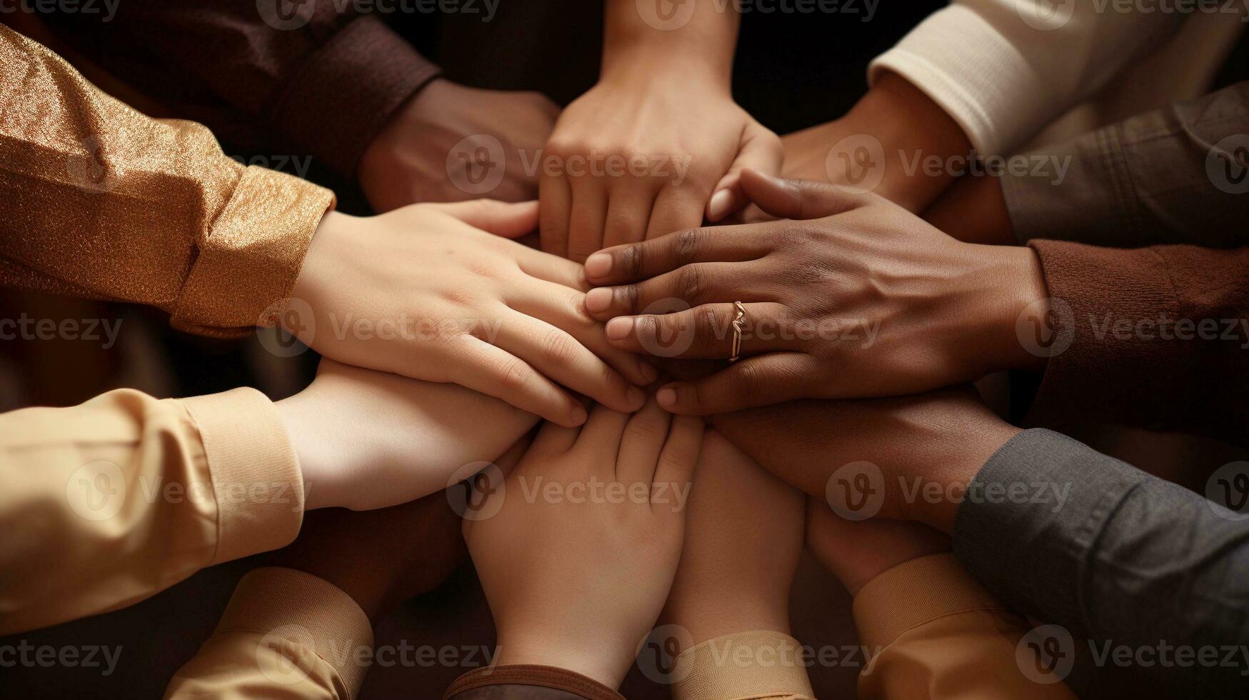 A close-up shot of hands holding onto each other in a circle, symbolizing gratitude and unity, with space for text in the center or along the edges. AI generated. photo