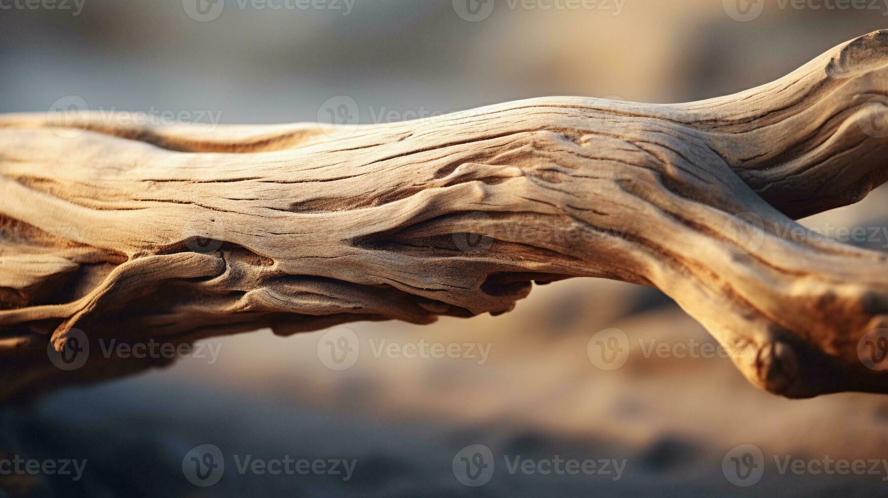 A macro shot capturing the delicate lines and pores of a piece of driftwood, celebrating the natural beauty of its weathered textures. AI generated. photo