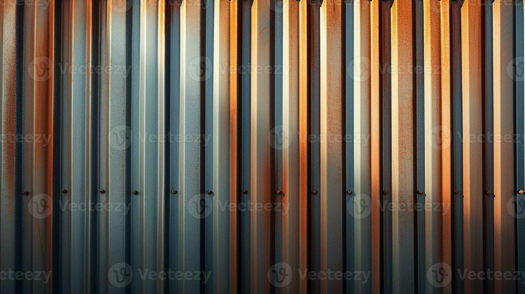 An abstract shot of a corrugated metal wall, focusing on the repeating patterns and industrial textures. AI generated. photo
