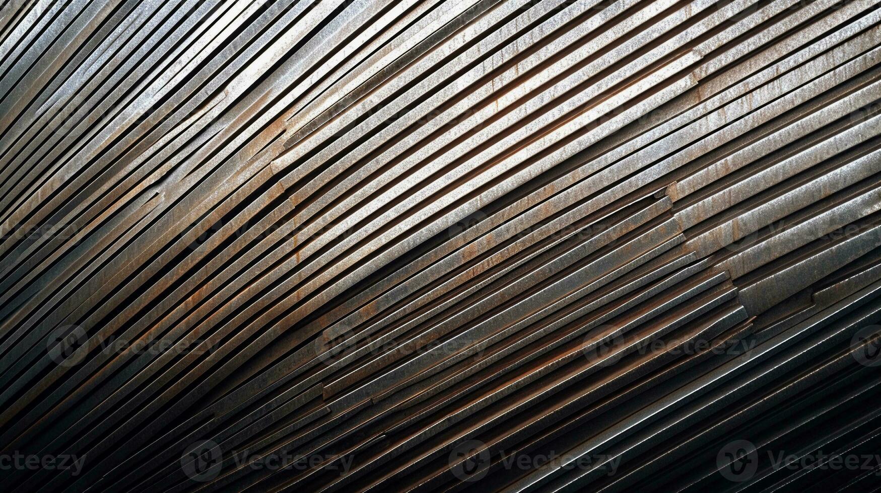 An abstract shot of a corrugated metal wall, focusing on the repeating patterns and industrial textures. AI generated. photo