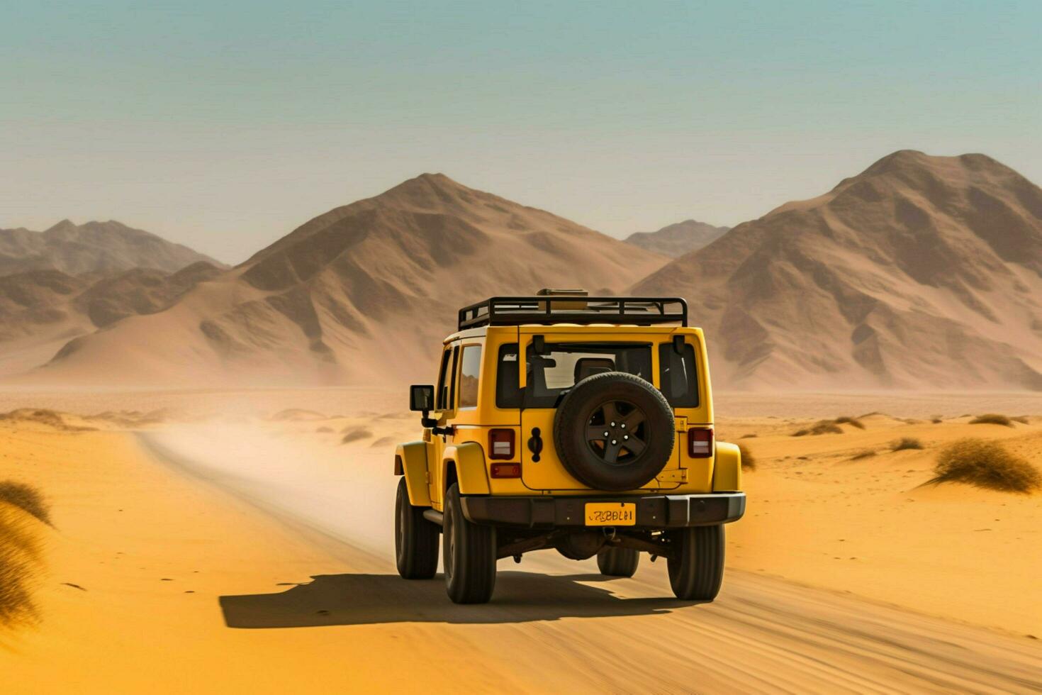 a yellow 2020 jeep suv is driving through the des photo